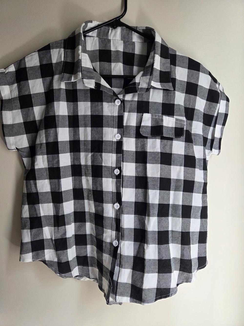 SHEIN Black & White Checked Button-Down Shirt